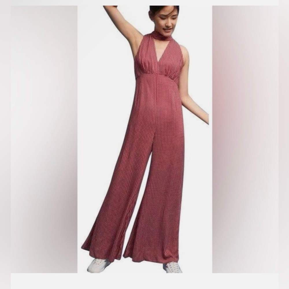 Anthropologie Red Halter Jumpsuit